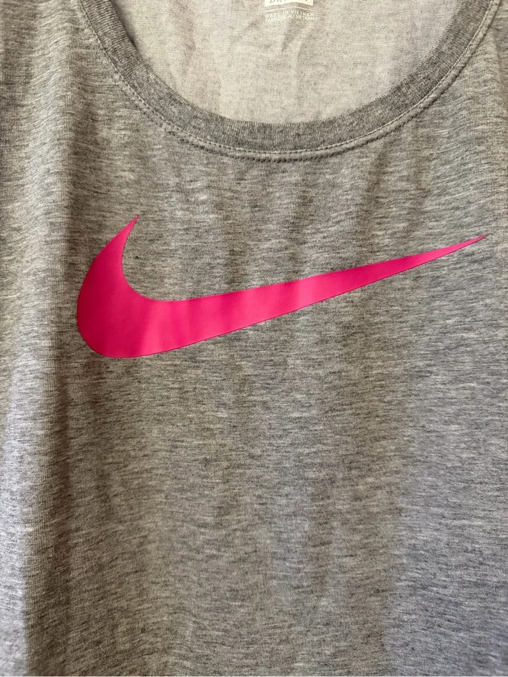 Nike Women's Gray Tee with Pink Swoosh Scoop Neck